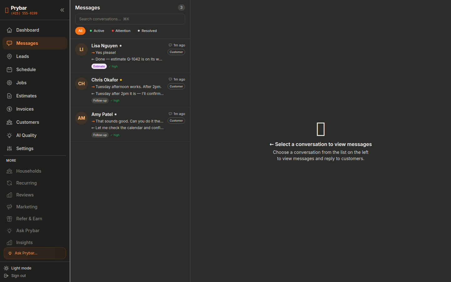 Prybar messages — real app screenshot