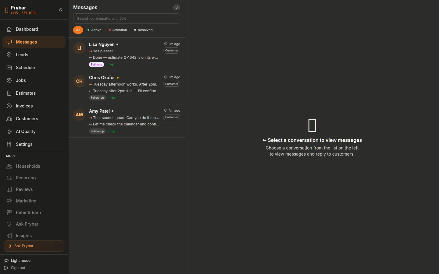 Prybar messages — real app screenshot