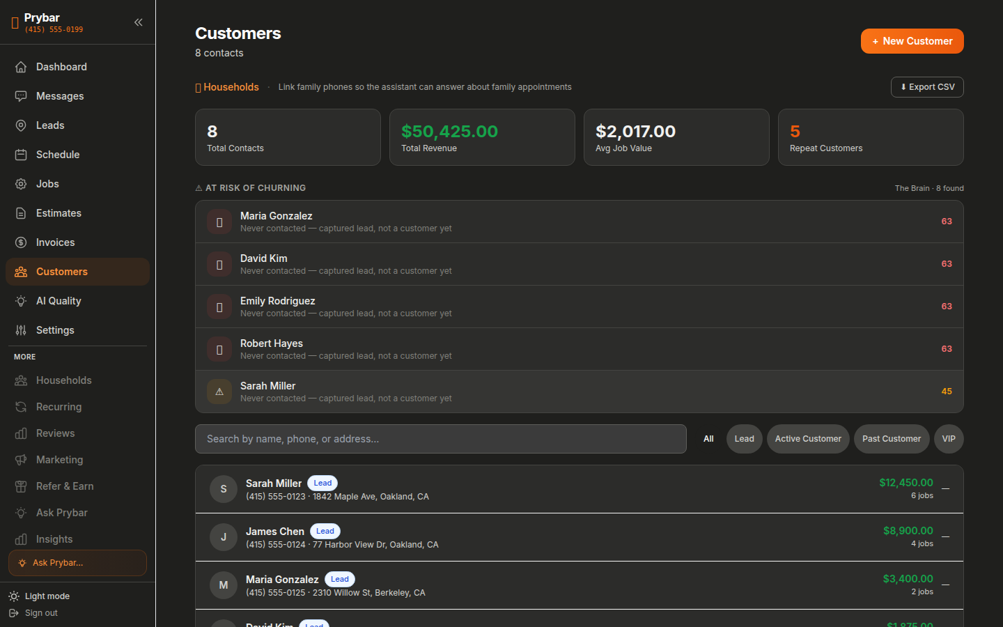 Prybar customers — real app screenshot