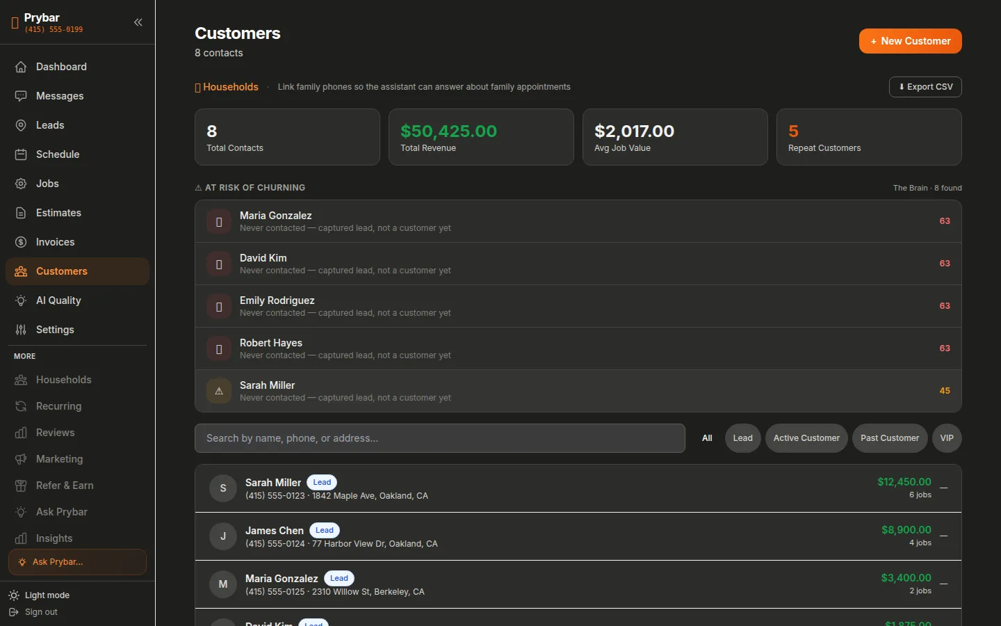 Prybar customers — real app screenshot