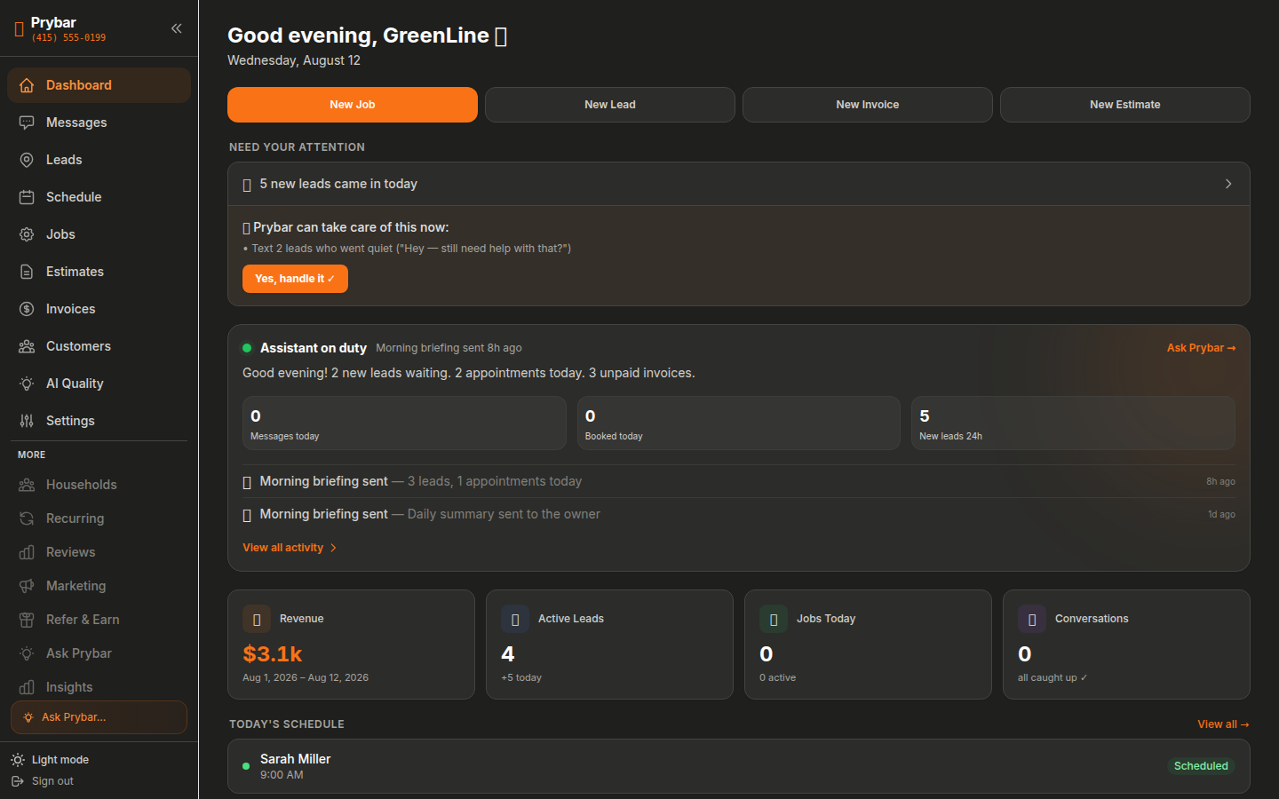 Prybar dashboard — real app screenshot