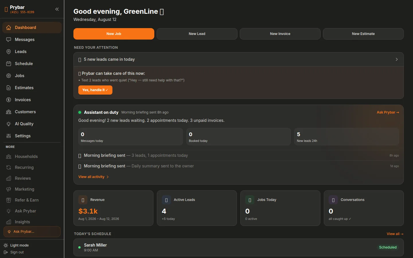 Prybar dashboard — real app screenshot