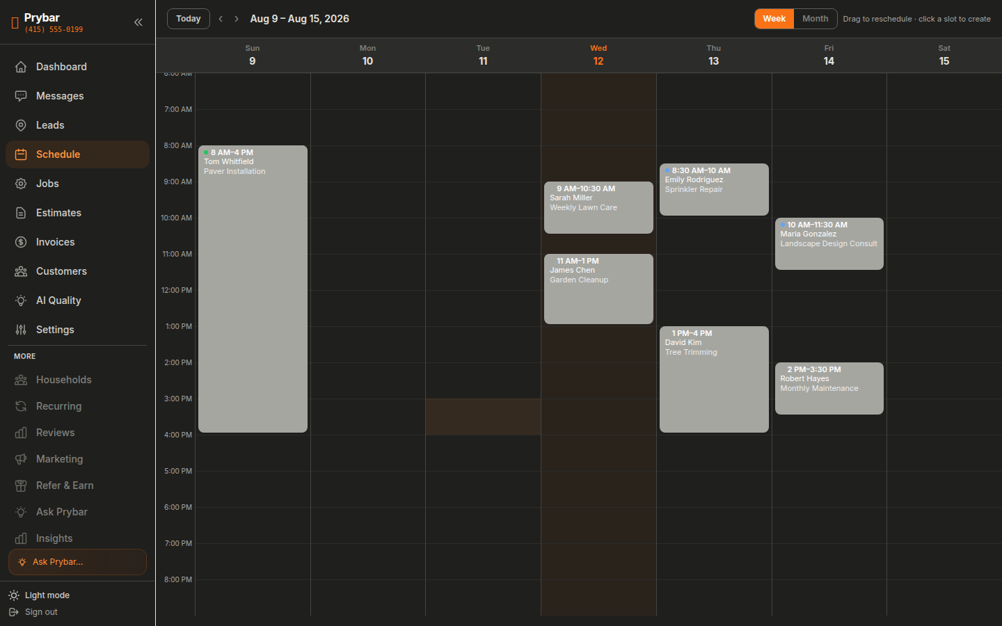 Prybar schedule — real app screenshot