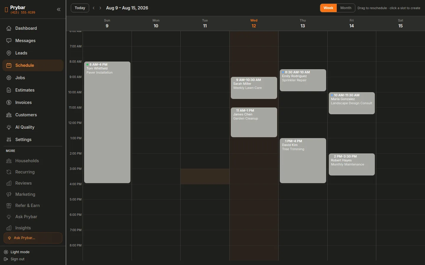Prybar schedule — real app screenshot