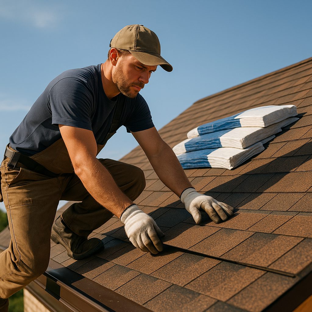 roofer installing shingles on a residential roof